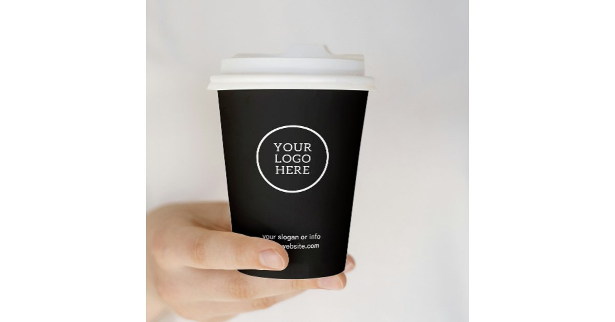 Stylish Black Minimalist Business Logo Corporate Paper Cups | Zazzle