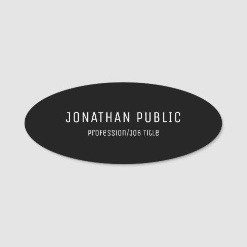 Stylish Black Modern Minimalist Template Oval Chic Name Tag