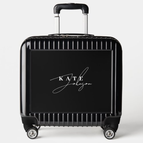 Stylish Black Modern Signature Script Monogram Luggage