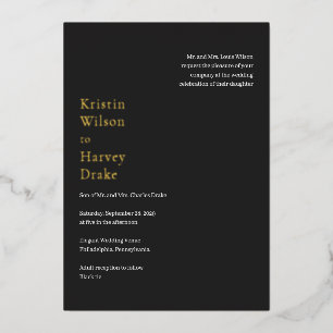 Stylish Black Modern Wedding Foil Invitation