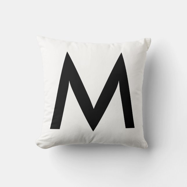 Stylish Black Monogram on White Throw Pillow (Front)