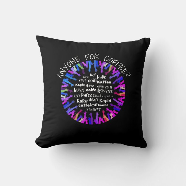 Stylish Black Multilingual COFFEE Throw Pillow (Front)