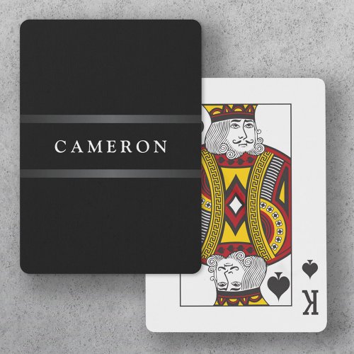 Stylish black name monogram gray gradient borders poker cards