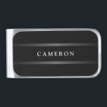 Stylish black name monogram gray gradient borders silver finish money clip<br><div class="desc">Elegant,  money clip with your name or monogram with dark gray gradient borders above and below on a black background.</div>