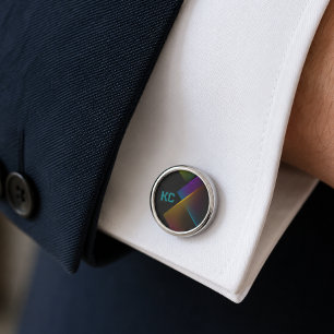 Stylish Black Neon Geometric Monogram Cufflinks