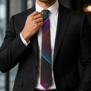 Stylish Black Neon Geometric Monogram Neck Tie