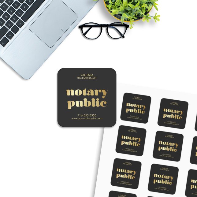 Stylish Black Notary Public Gold Brand Business Square Sticker (Creator Uploaded)