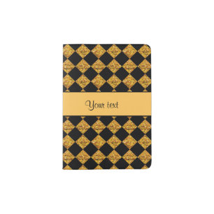 Stylish Black & Orange Glitter Checkers Passport Holder