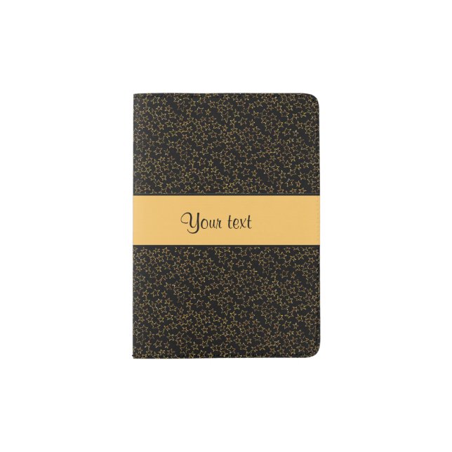 Stylish Black & Orange Glitter Mini Stars Passport Holder (Front)