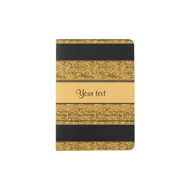 Stylish Black & Orange Glitter Stripes Passport Holder (Front)