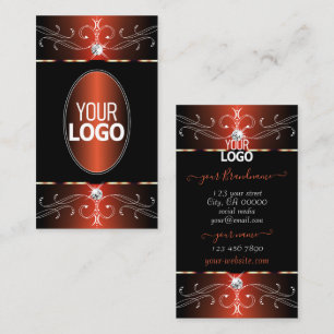 Stylish Black Orange Ornate Ornaments with Logo Business Card