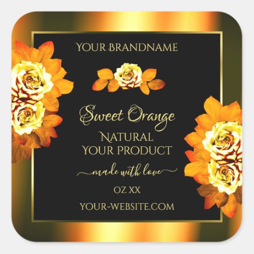 Stylish Black Orange Product Labels Blooming Roses