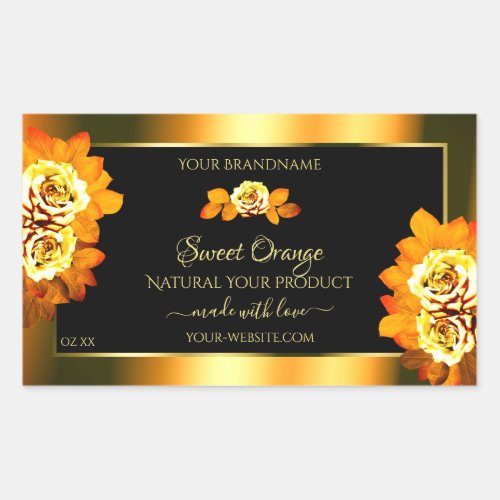 Stylish Black Orange Product Labels Blooming Roses