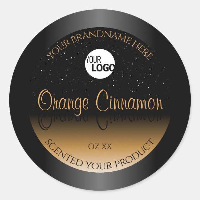 Stylish Black Orange Product Labels Logo Glitter (Front)