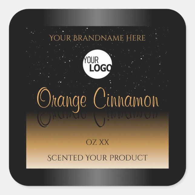 Stylish Black Orange Product Labels Logo Glitter (Front)