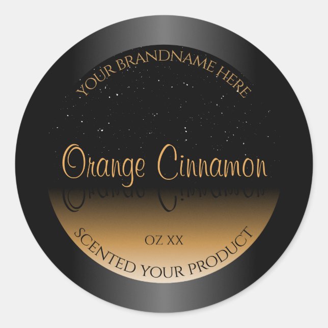 Stylish Black Orange Product Labels Soft Glitter (Front)
