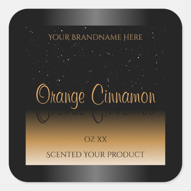 Stylish Black Orange Product Labels Soft Glitter (Front)
