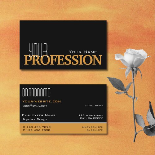 Stylish Black Orange Simple and Professional Business Card