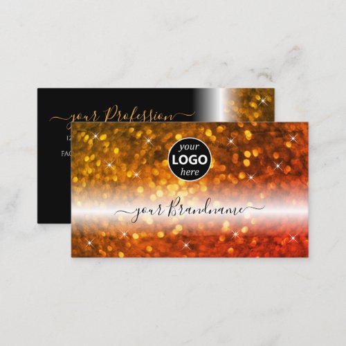 Stylish Black Orange Sparkling Glitter with Logo Business Card