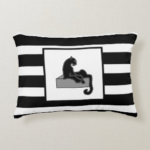 Stylish Black Panther Cat White Modern Accent Pillow