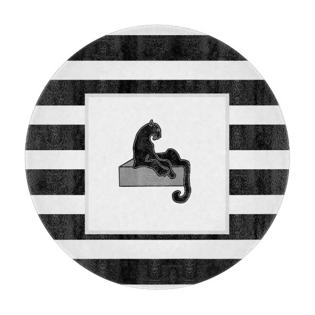 Stylish Black Panther Cat White Modern Cutting Board (Front)