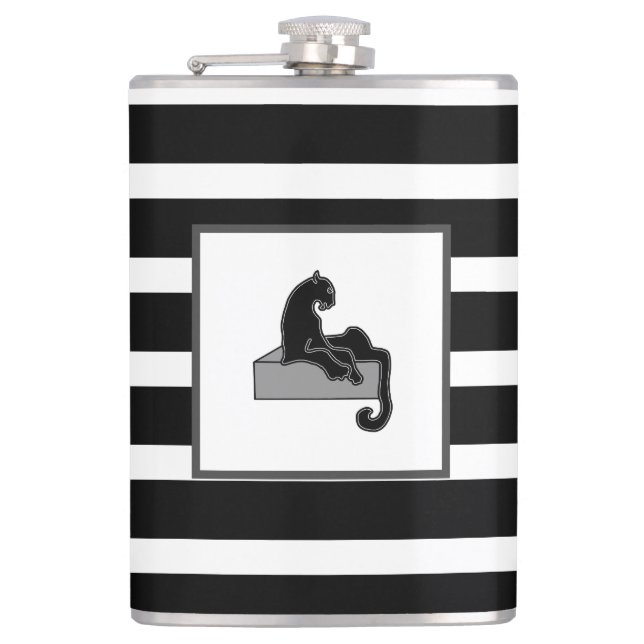 Stylish Black Panther Cat White Modern Flask (Front)