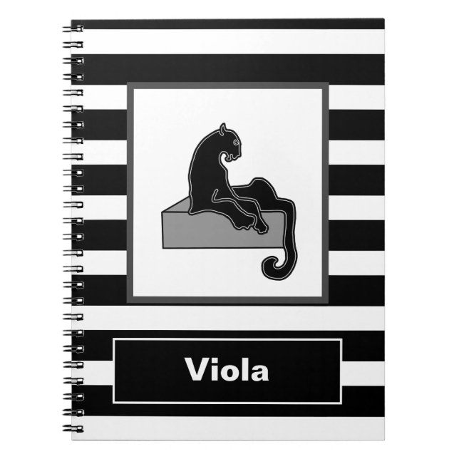 Stylish Black Panther Cat White Modern Notebook (Front)