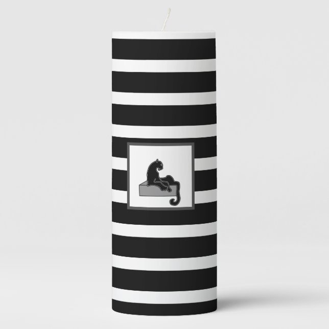 Stylish Black Panther Cat White Modern Pillar Candle (Front)