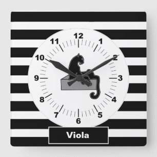 Stylish Black Panther Cat White Modern Square Wall Clock