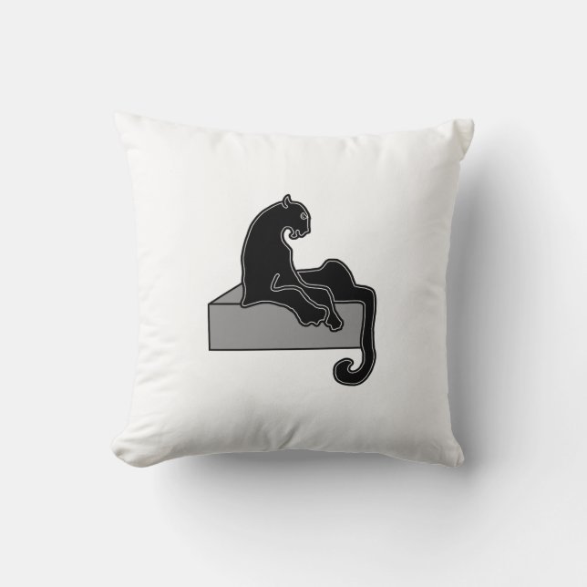 Stylish Black Panther Cat White Modern Throw Pillow (Front)