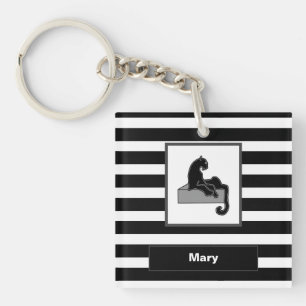 Stylish Black Panther White Cat Modern Keychain