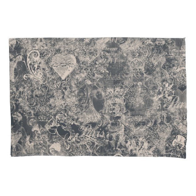 Stylish Black Paris Toile Design Pillow Case (Front)