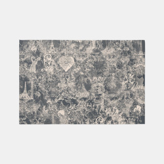 Stylish Black Paris Toile Design Rug