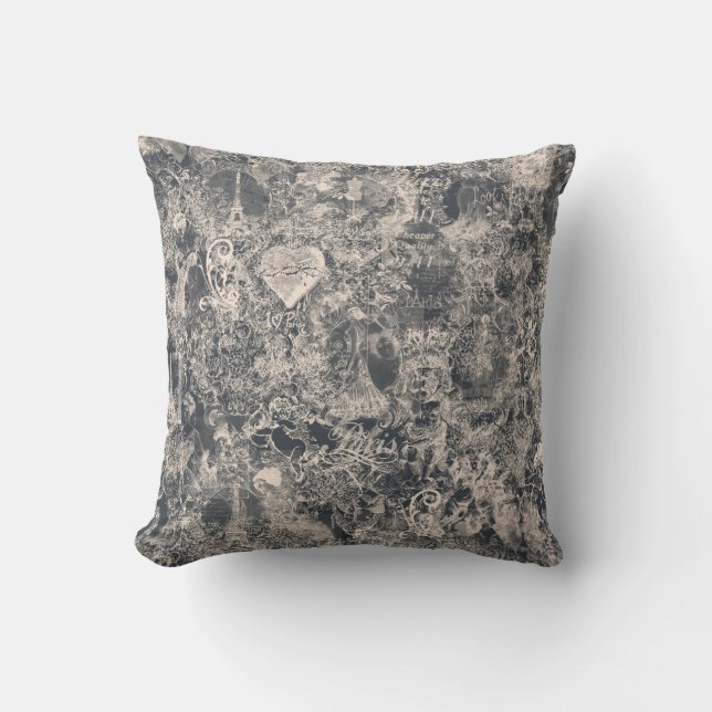 Stylish Black Paris Toile Design Throw Pillow (Front)