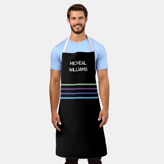 Stylish Black, Personalize, with colorful stripes Apron (Worn)