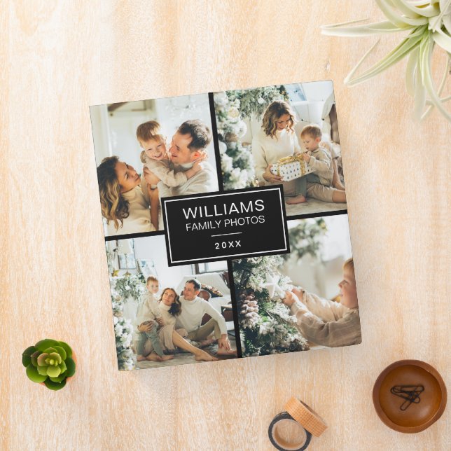 Stylish Black Personalized Family Name Photo Album 3 Ring Binder
