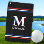Stylish Black Personalized Monogram Sporty Stripes Golf Towel
