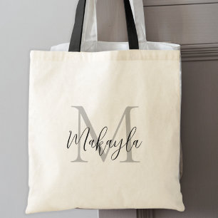 Stylish Black Personalized Monogram Tote Bag