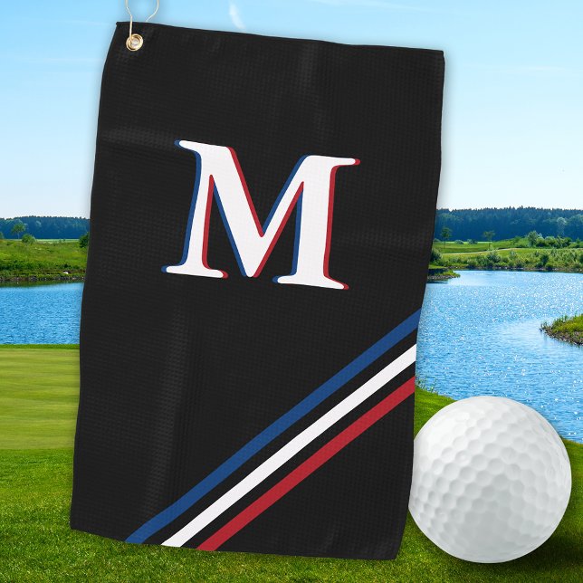 Stylish Black Personalized Red White Blue Monogram Golf Towel (Creator Uploaded)