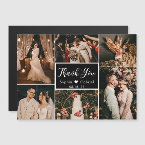 Stylish Black Photo Collage Wedding Thank You 