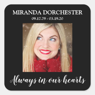 Stylish Black Photo Funeral Square Sticker