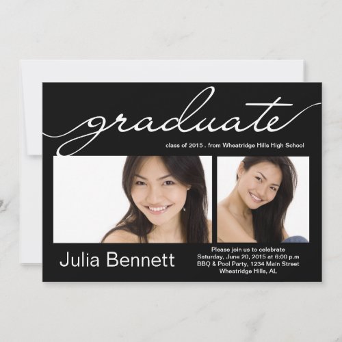 Stylish black photo graduation party invitation