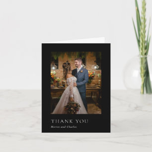 Stylish Black Photo Modern Wedding Letterpress Thank You Card