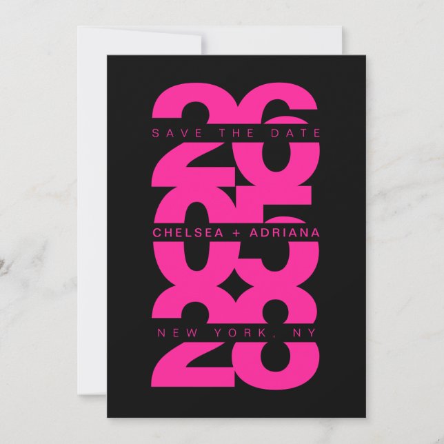 Stylish Black Pink Bold Typography Wedding Save The Date (Front)
