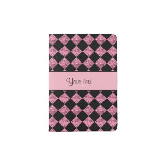 Stylish Black & Pink Glitter Checkers Passport Holder