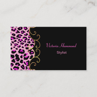Stylish Black & Pink Jaguar Print Business Card