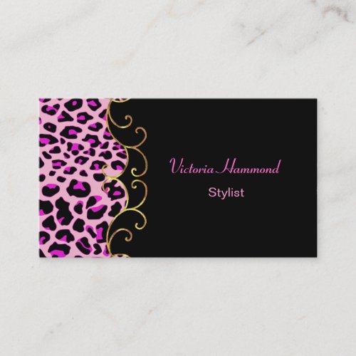 Stylish Black  Pink Jaguar Print Business Card