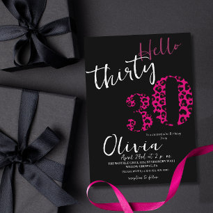 Stylish Black Pink Leopard 30th Birthday Party Invitation