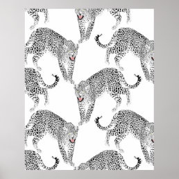 Stylish Black &amp; Pink Leopard Animal White Design Poster