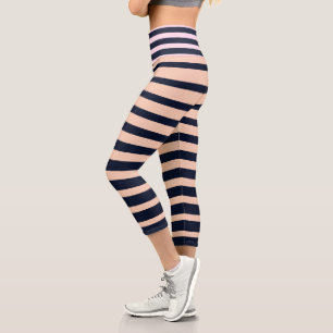 Stylish Black & Pink Monogram Stripes Capri Leggings
